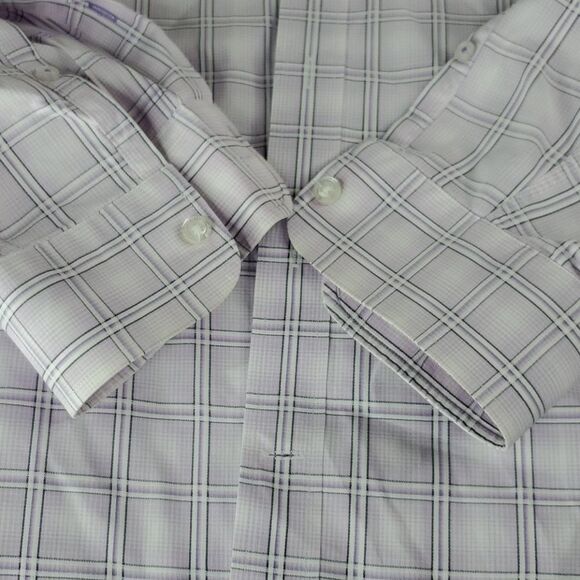 L Austin Reed LONDON BUTTON FRONT purple white PLAID MEN'S SHIRT Large - Picture 7 of 13